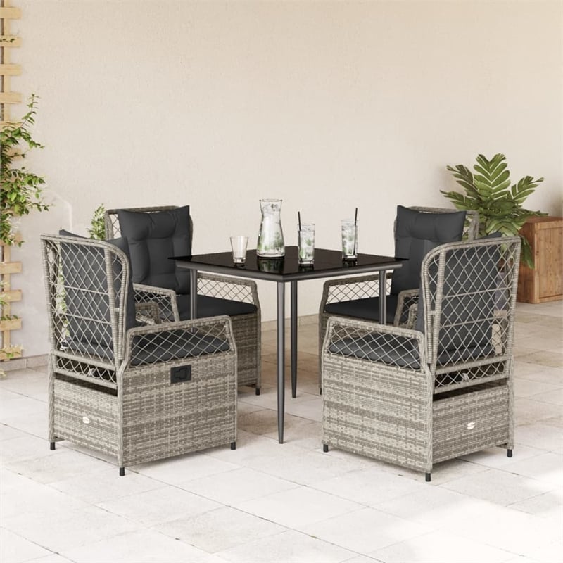 Afuera Living Contemporary 5 Piece Poly Rattan Garden Dining Set in Gray