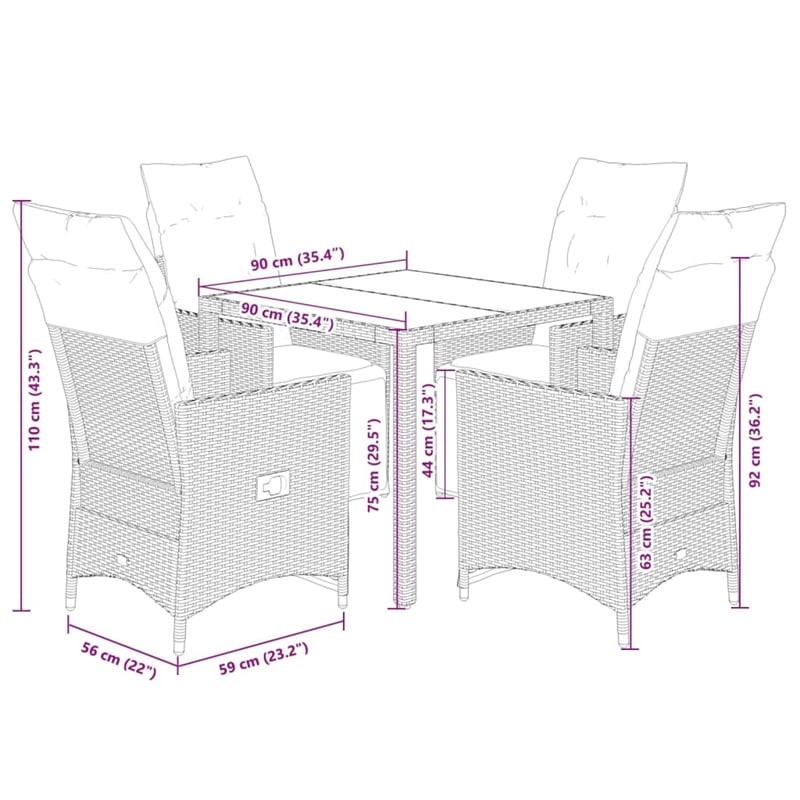 Afuera Living 5 Piece Poly Rattan Garden Dining Set in Black/Cream White