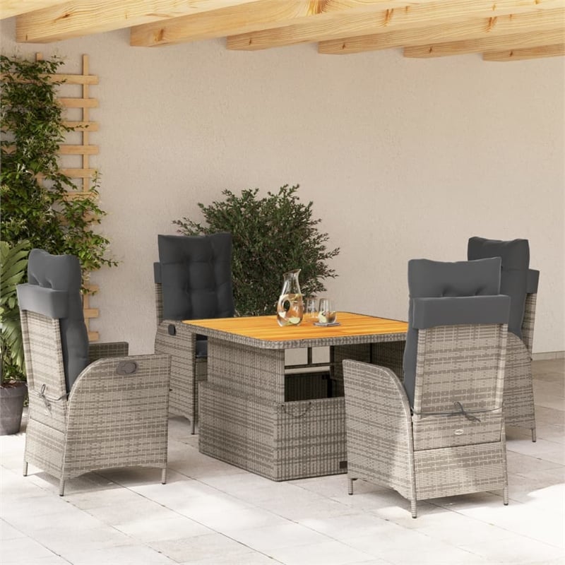 Afuera Living 5 Piece Poly Rattan Garden Dining Set in Gray and Brown