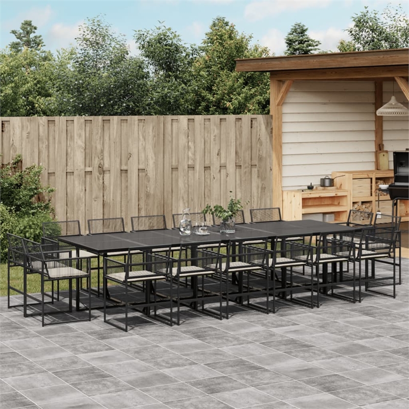 Afuera Living 17 Piece Poly Rattan Garden Dining Set in Black/Cream White