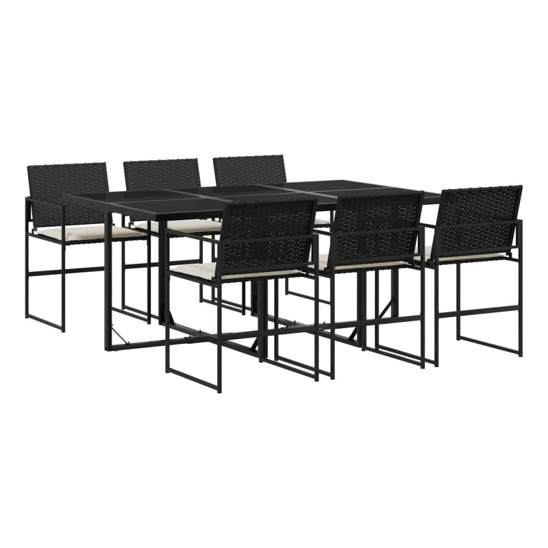 Afuera Living 7 Piece Poly Rattan Garden Dining Set in Black/Cream White