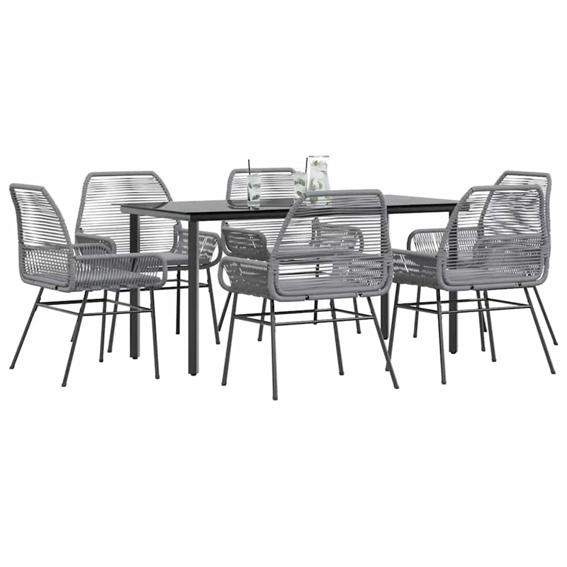 Afuera Living 7 Piece Poly Rattan Garden Dining Set in Black/Gray