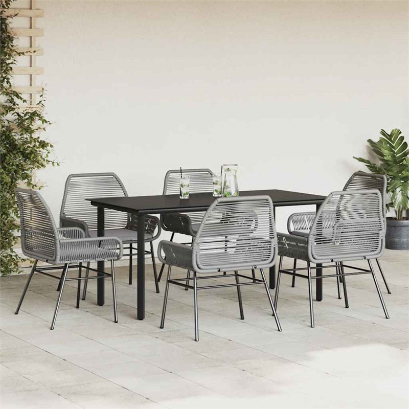 Afuera Living 7 Piece Poly Rattan Garden Dining Set in Black/Gray