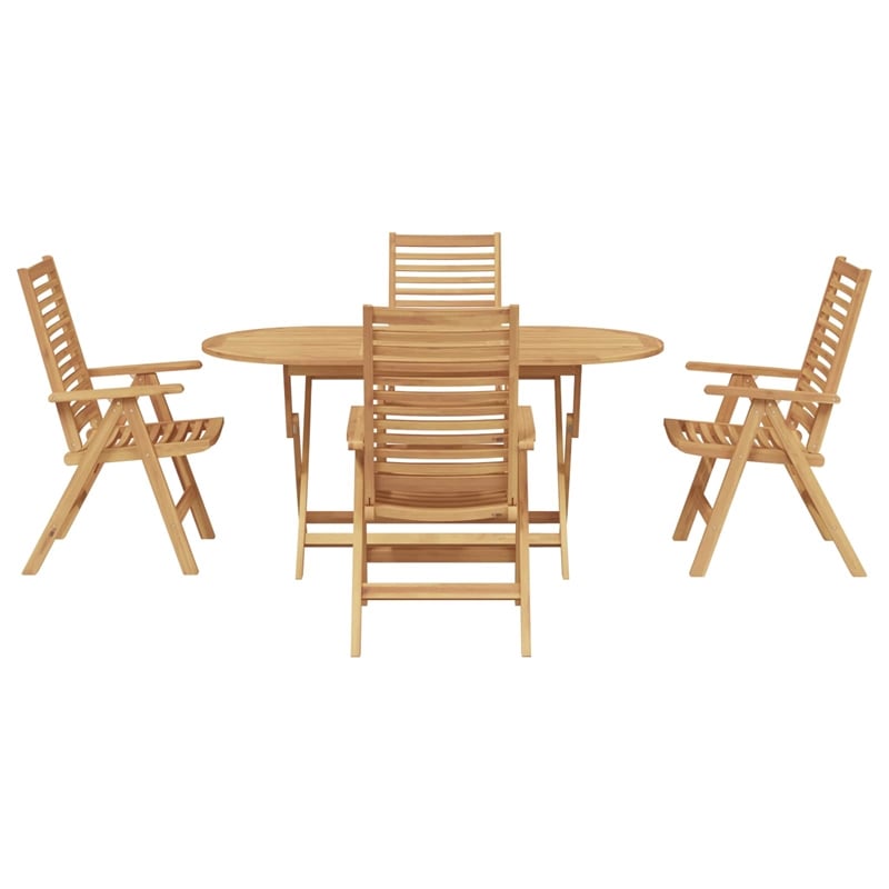 Afuera Living 5 Piece Solid Teak Wood Garden Dining Set in Brown