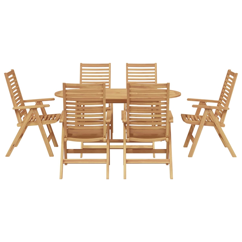 Afuera Living 7 Piece Solid Teak Wood Garden Dining Set in Brown
