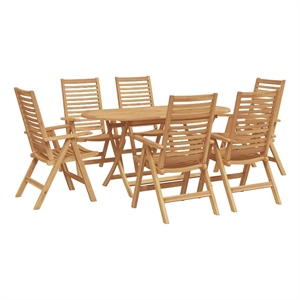 Afuera Living 7 Piece Solid Teak Wood Garden Dining Set in Brown