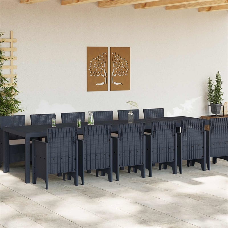 Afuera Living Contemporary Poly Rattan Garden Dining Set in Anthracite