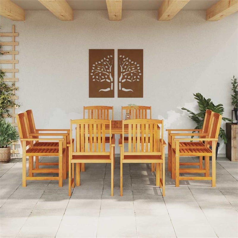 Afuera Living Contemporary Solid Acacia Wood Garden Dining Set in Brown