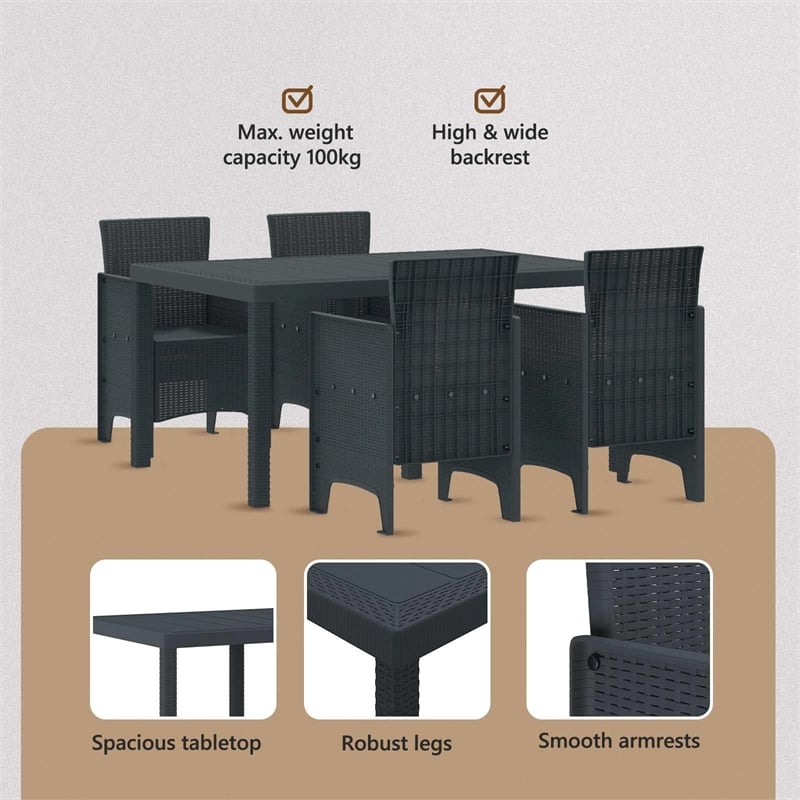 Afuera Living 5 Piece Poly Rattan Garden Dining Set in Anthracite