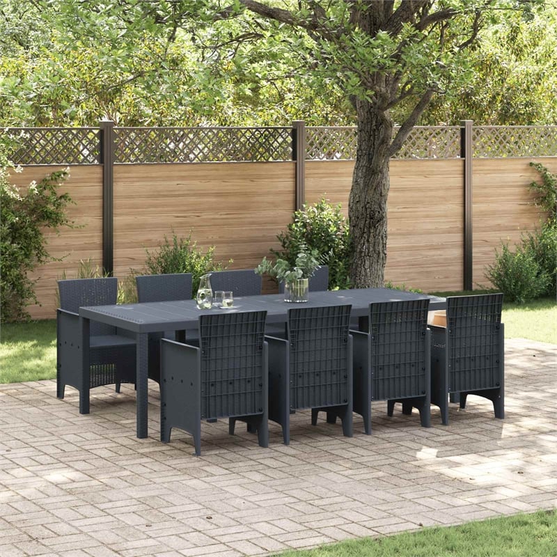 Afuera Living Contemporary Poly Rattan Garden Dining Set in Anthracite