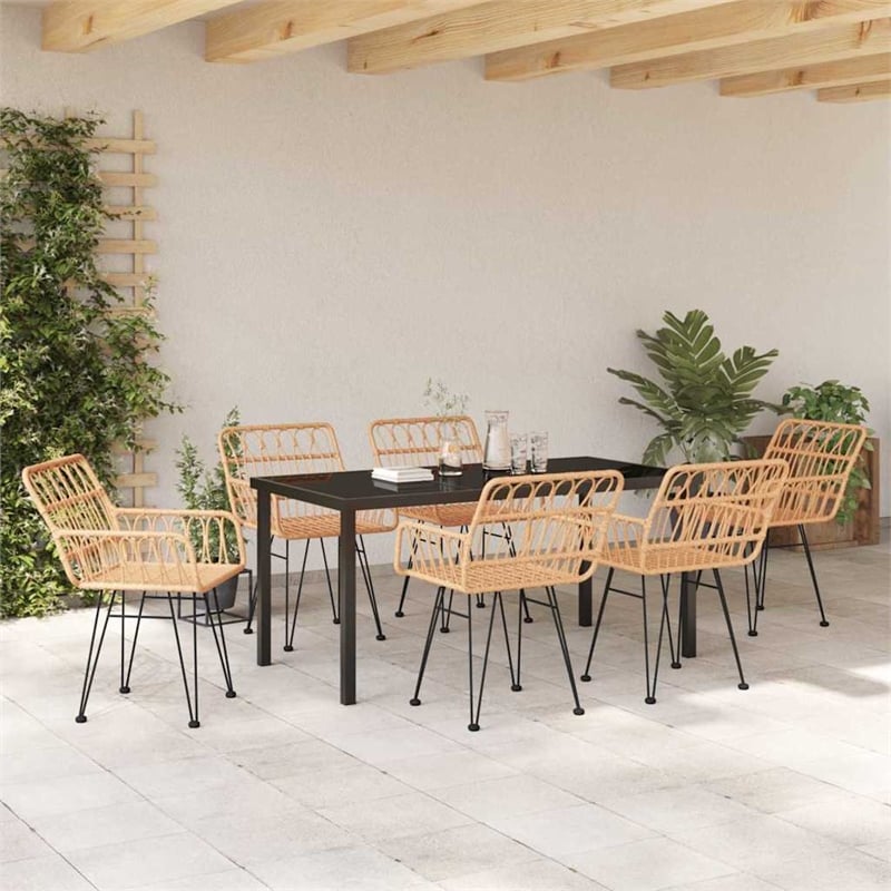 Afuera Living 7 Piece Poly Rattan Garden Dining Set in Black