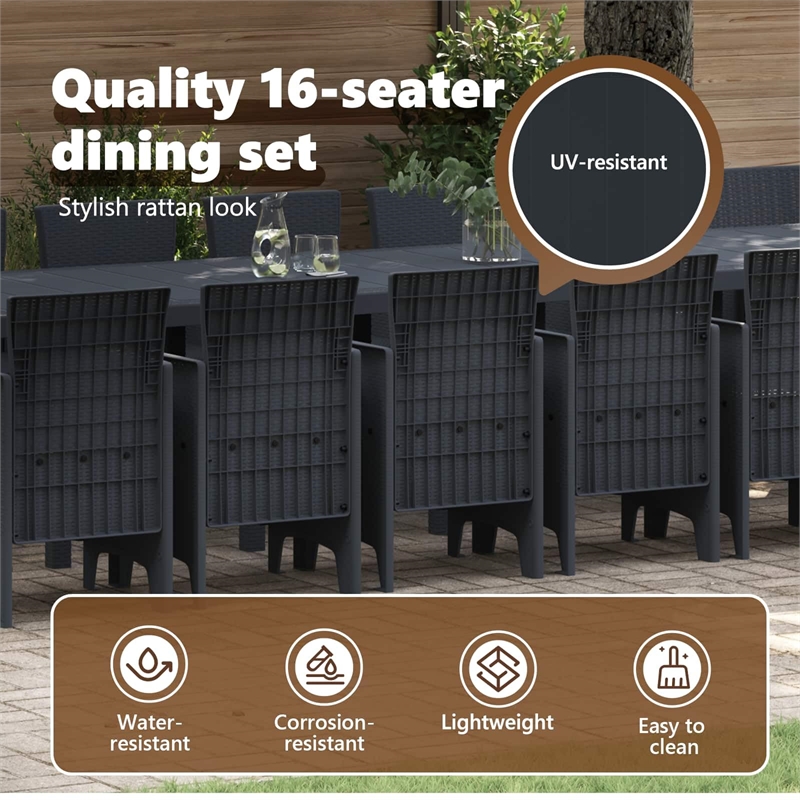 Afuera Living 7 Piece Poly Rattan Garden Dining Set with Cushions in Anthracite