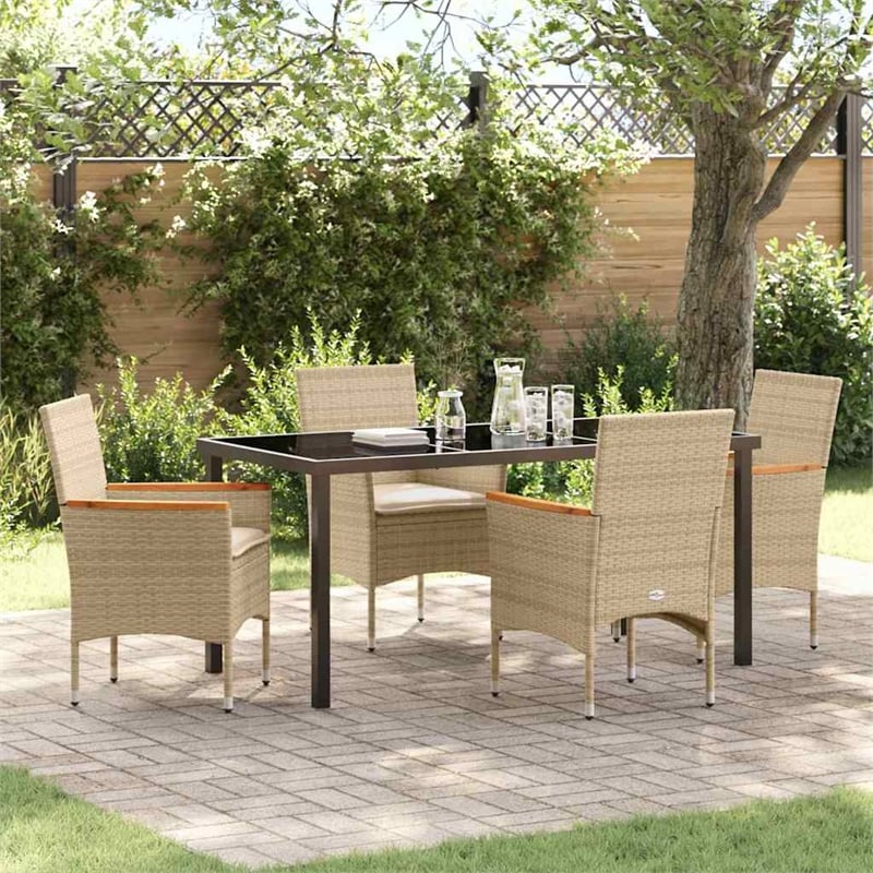 Afuera Living 5 Piece Poly Rattan Garden Dining Set with Cushions in Beige