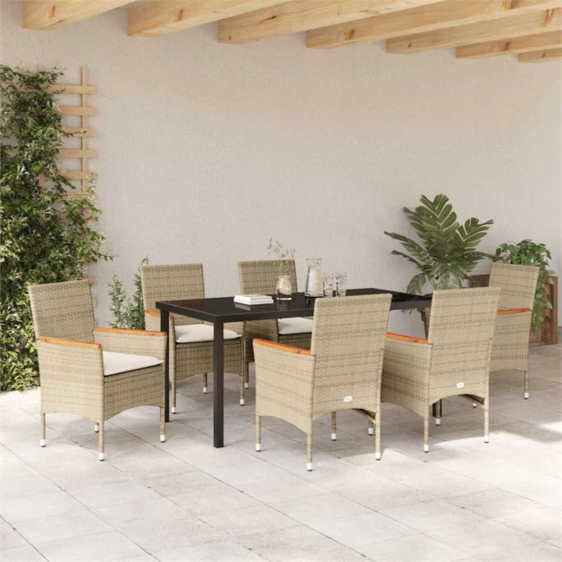Afuera Living 7 Piece Poly Rattan Garden Dining Set with Cushions in Beige