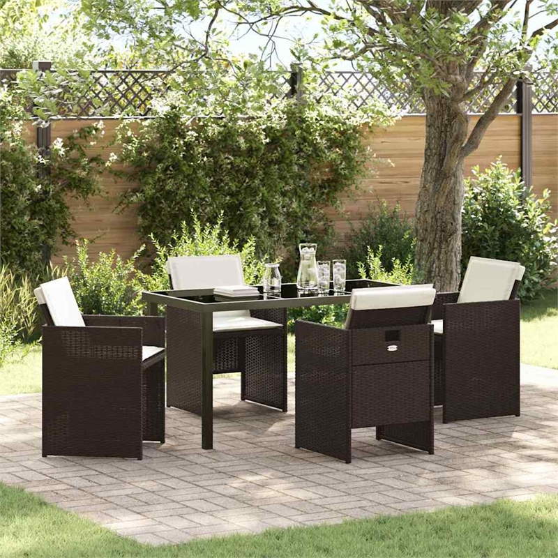 Afuera Living 5 Piece Poly Rattan Garden Dining Set with Cushions in Brown