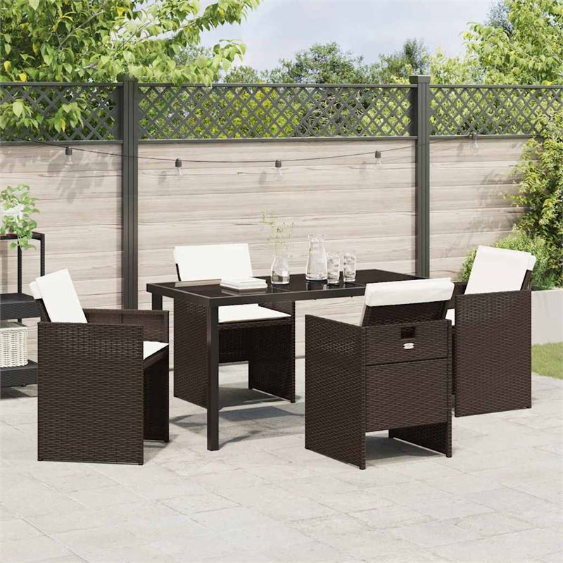 Afuera Living 5 Piece Poly Rattan Garden Dining Set with Cushions in Brown