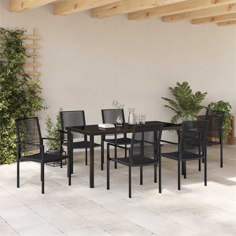Afuera Living 7 Piece Powder-Coated Steel Garden Dining Set in Black