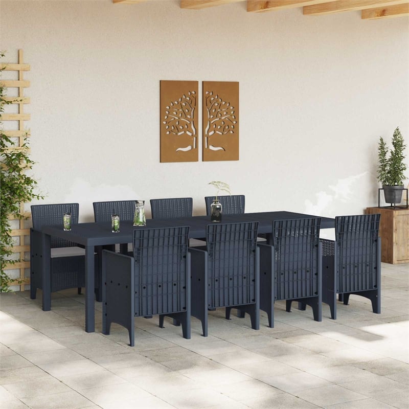 Afuera Living Contemporary Poly Rattan Garden Dining Set in Anthracite