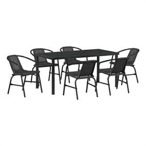 Afuera Living 7 Piece Poly Rattan Garden Dining Set in Black