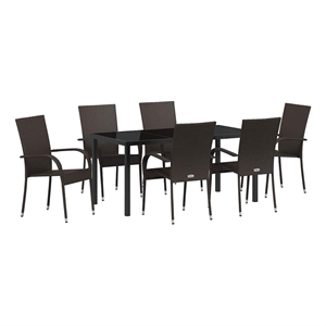 Afuera Living 7 Piece Poly Rattan Garden Dining Set in Black