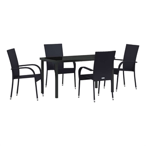 Afuera Living 5 Piece Poly Rattan Garden Dining Set in Black