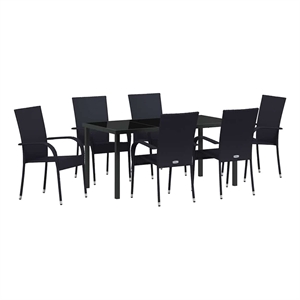 Afuera Living 7 Piece Poly Rattan Garden Dining Set in Black