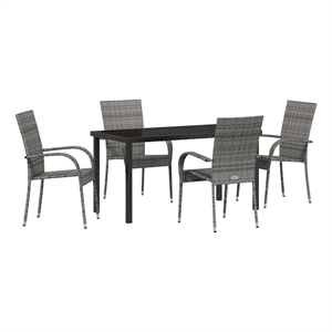 Afuera Living 5 Piece Poly Rattan Garden Dining Set in Black