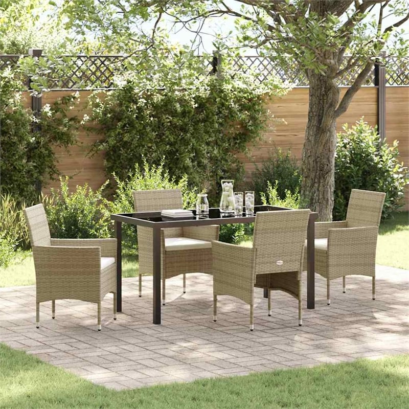 Afuera Living 5 Piece Poly Rattan Garden Dining Set with Cushions in Beige