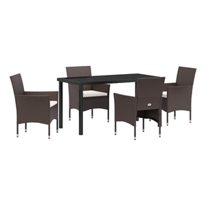 Afuera Living 5 Piece Poly Rattan Garden Dining Set with Cushions in Brown