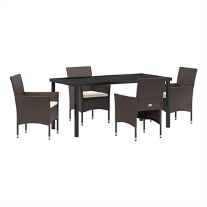 Afuera Living 5 Piece Poly Rattan Garden Dining Set with Cushions in Brown