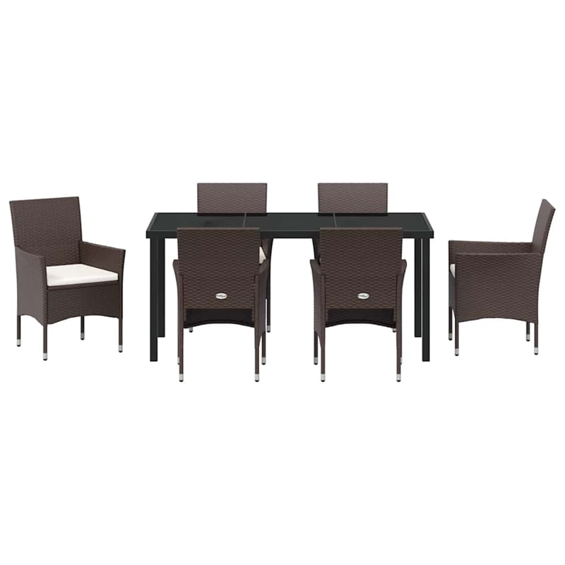 Afuera Living 7 Piece Poly Rattan Garden Dining Set with Cushions in Brown
