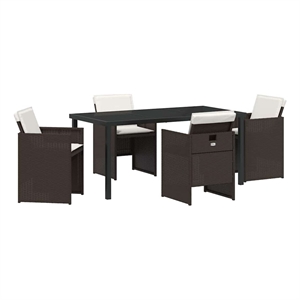 Afuera Living 5 Piece Poly Rattan Garden Dining Set with Cushions in Brown
