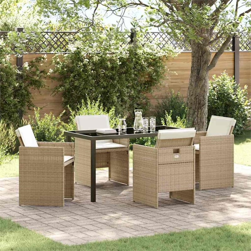 Afuera Living 5 Piece Poly Rattan Garden Dining Set with Cushions in Beige