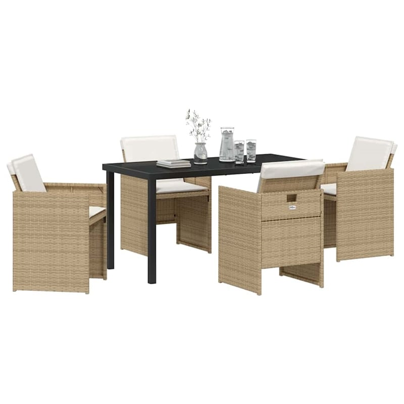 Afuera Living 5 Piece Poly Rattan Garden Dining Set with Cushions in Beige
