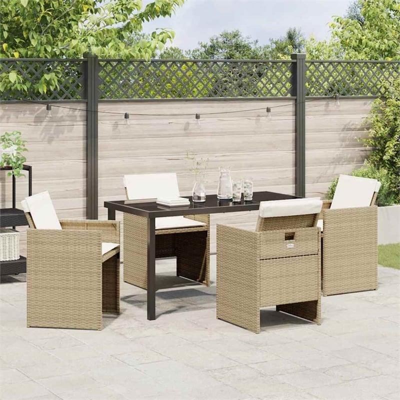 Afuera Living 5 Piece Poly Rattan Garden Dining Set with Cushions in Beige