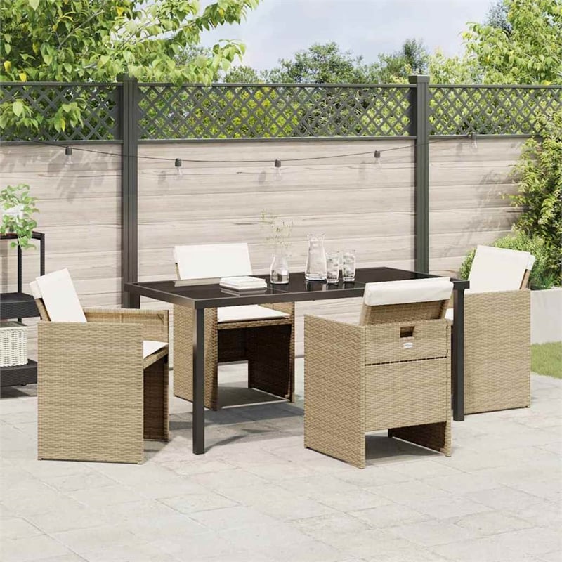 Afuera Living 5 Piece Poly Rattan Garden Dining Set with Cushions in Beige