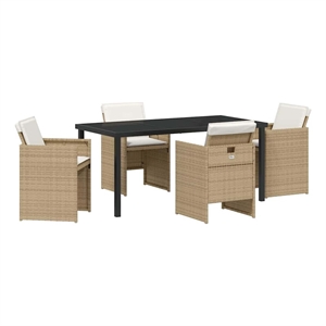 Afuera Living 5 Piece Poly Rattan Garden Dining Set with Cushions in Beige