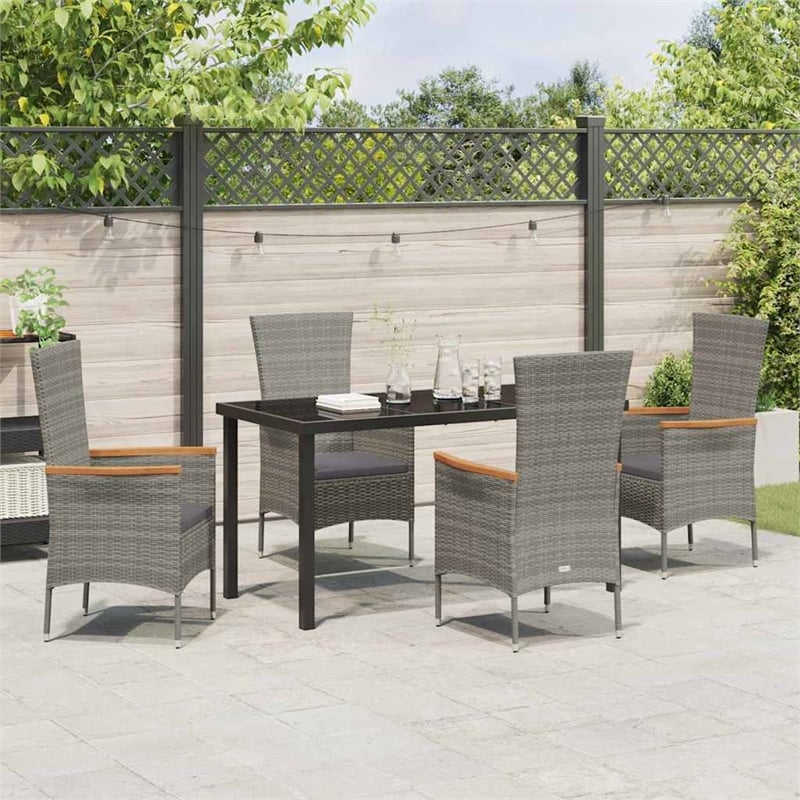 Afuera Living 5 Piece Poly Rattan Garden Dining Set with Cushions in Gray