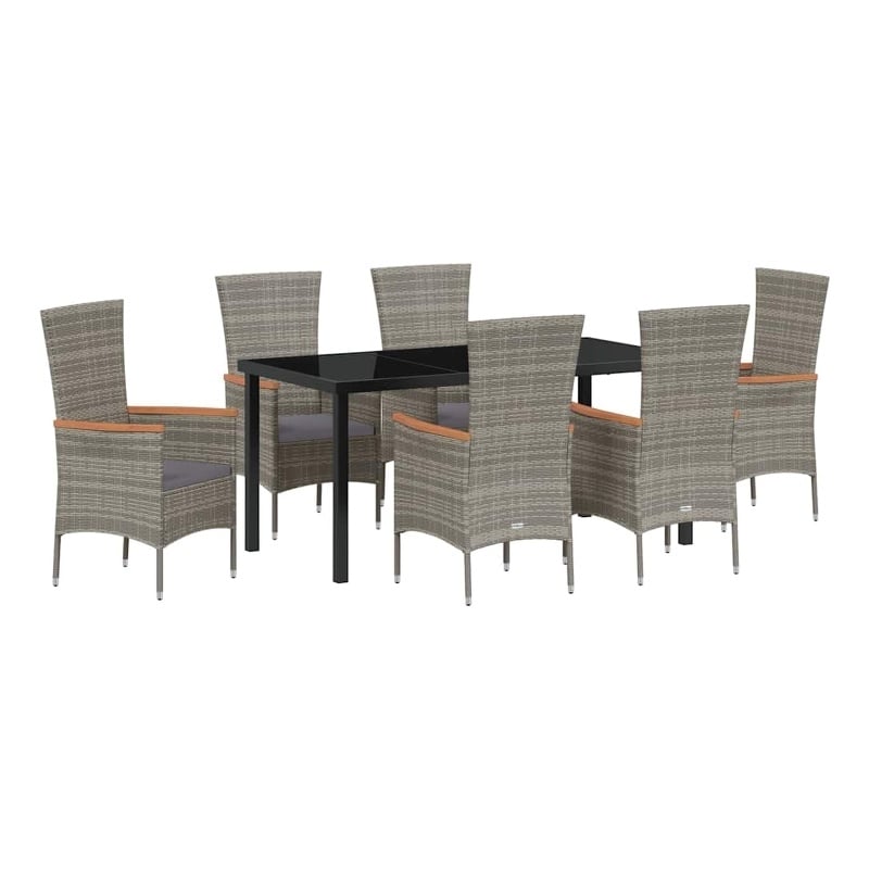 Afuera Living 7 Piece Poly Rattan Garden Dining Set with Cushions in Gray