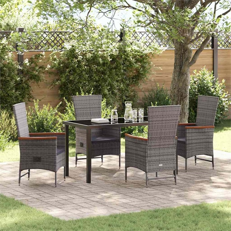Afuera Living 5 Piece Poly Rattan Garden Dining Set with Cushions in Gray