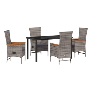 Afuera Living 5 Piece Poly Rattan Garden Dining Set with Cushions in Gray