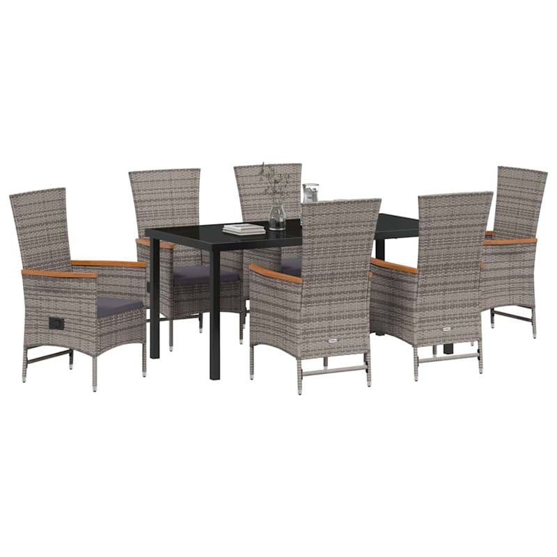 Afuera Living 7 Piece Poly Rattan Garden Dining Set with Cushions in Gray