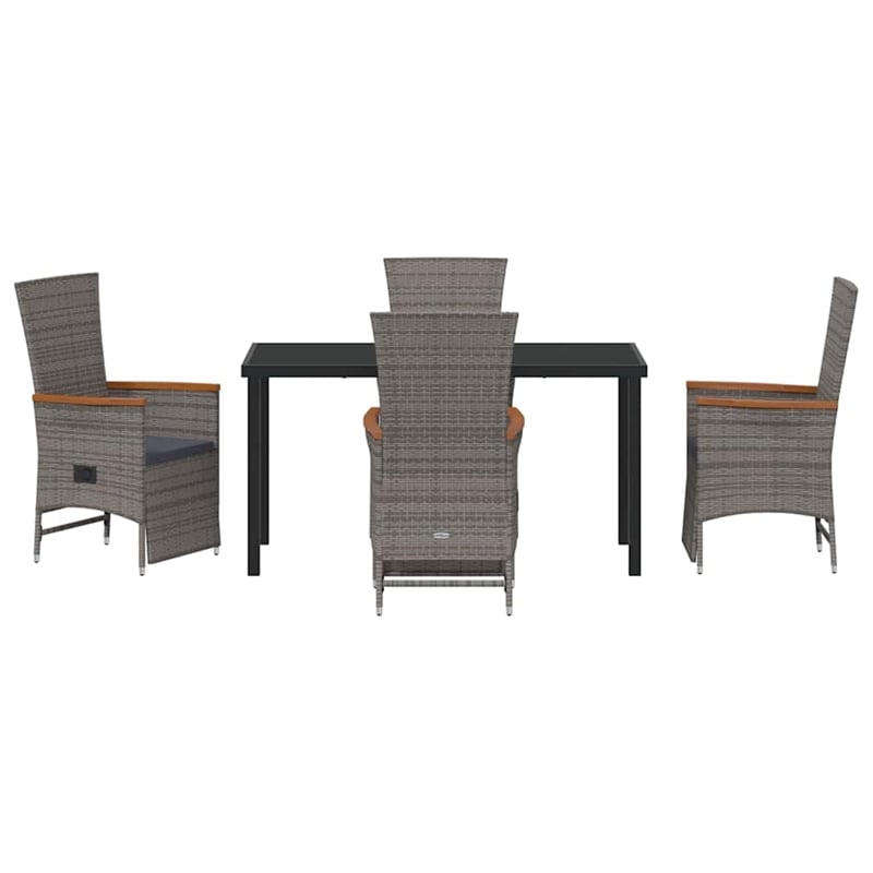 Afuera Living 5 Piece Poly Rattan Garden Dining Set with Cushions in Gray