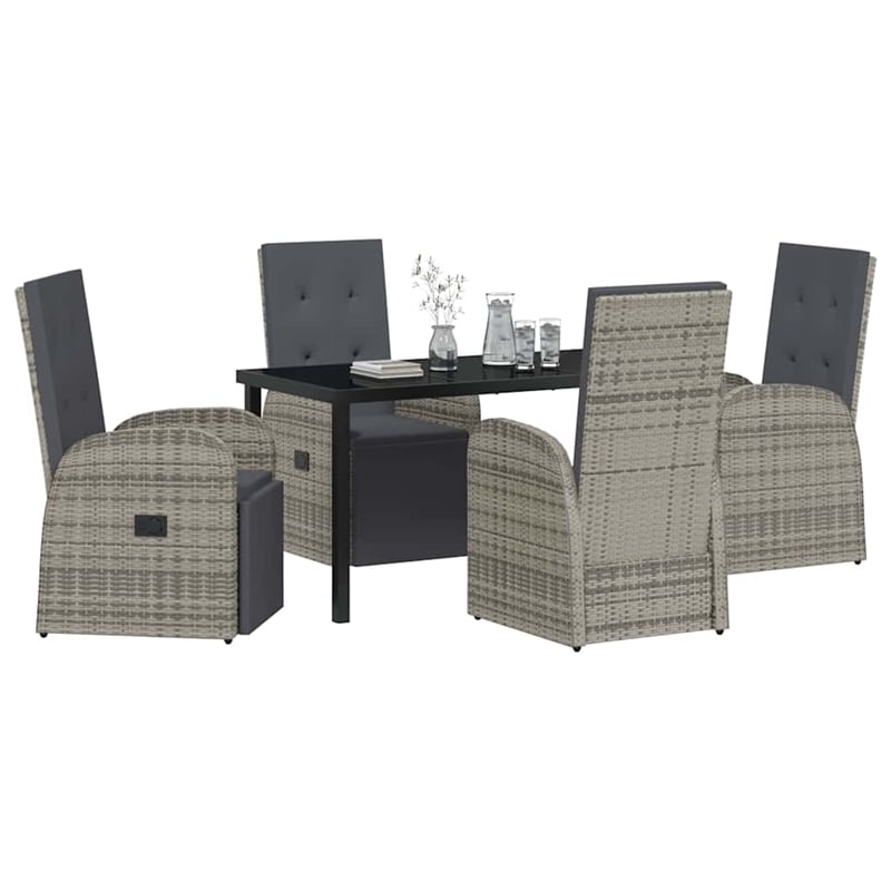 Afuera Living 5 Piece Poly Rattan Garden Dining Set with Cushions in Gray