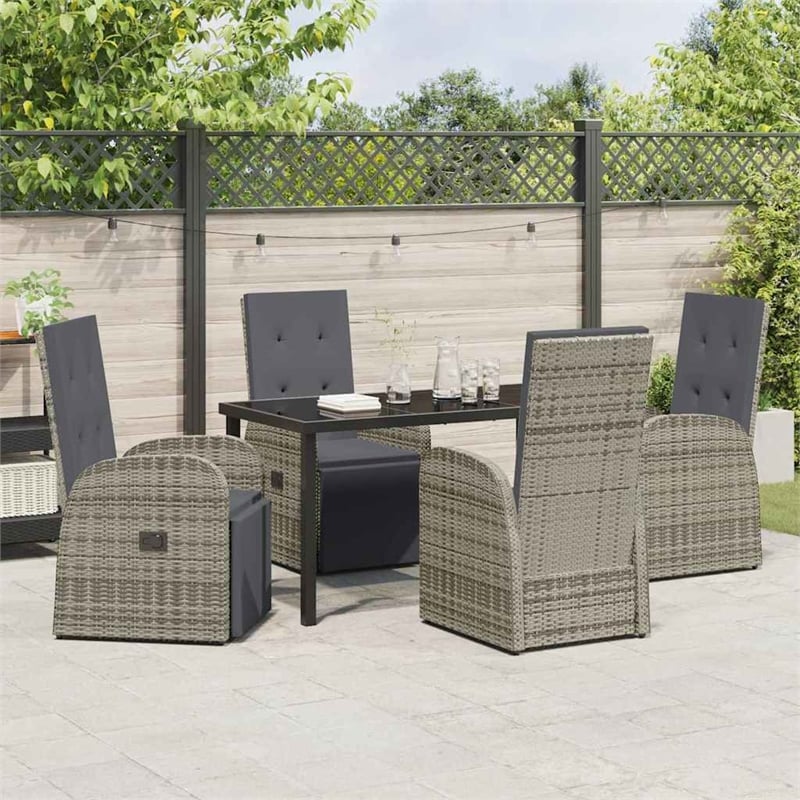 Afuera Living 5 Piece Poly Rattan Garden Dining Set with Cushions in Gray