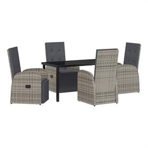 Afuera Living 5 Piece Poly Rattan Garden Dining Set with Cushions in Gray