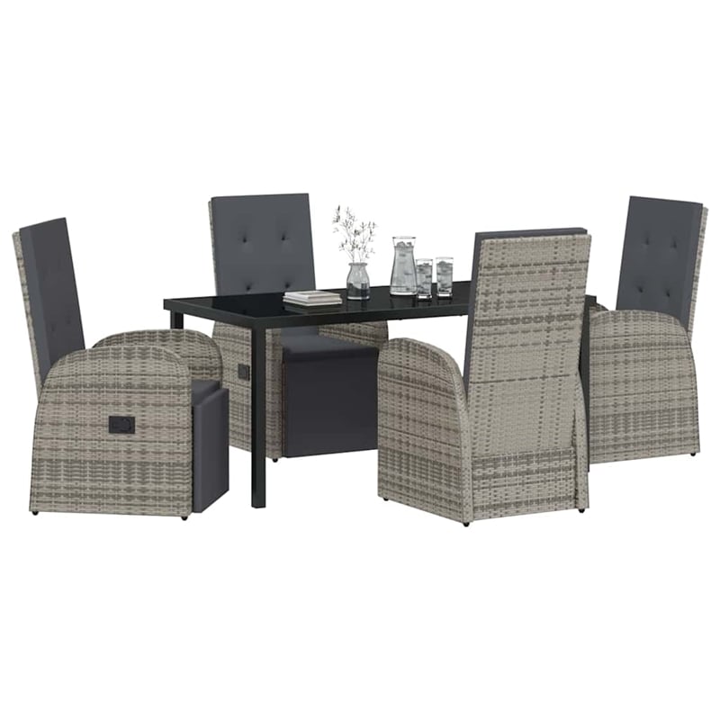 Afuera Living 5 Piece Poly Rattan Garden Dining Set with Cushions in Gray