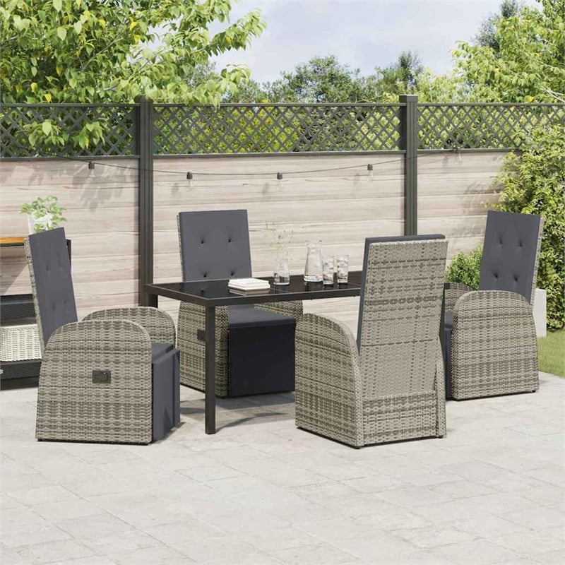 Afuera Living 5 Piece Poly Rattan Garden Dining Set with Cushions in Gray
