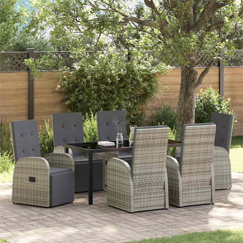 Afuera Living 7 Piece Poly Rattan Garden Dining Set with Cushions in Gray