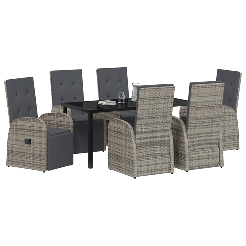 Afuera Living 7 Piece Poly Rattan Garden Dining Set with Cushions in Gray